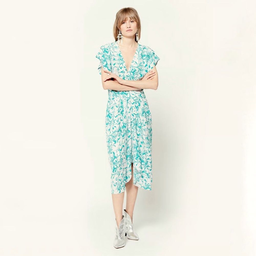 Isabel Marant Etoile Omeya Abstract Print Dress in Teal White Size 36 (4 US)